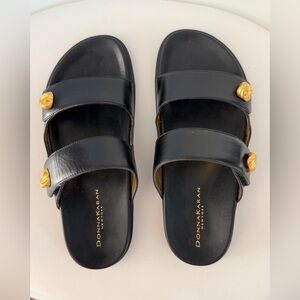 DKNY Hazley Flat Sandals | Black Leather | Women’s 8 | With Box